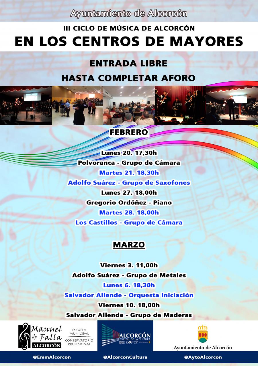 La Escuela de Música “Manuel de Falla” inicia en los próximos días el III Ciclo de Música en los centros de #Mayores de #Alcorcón