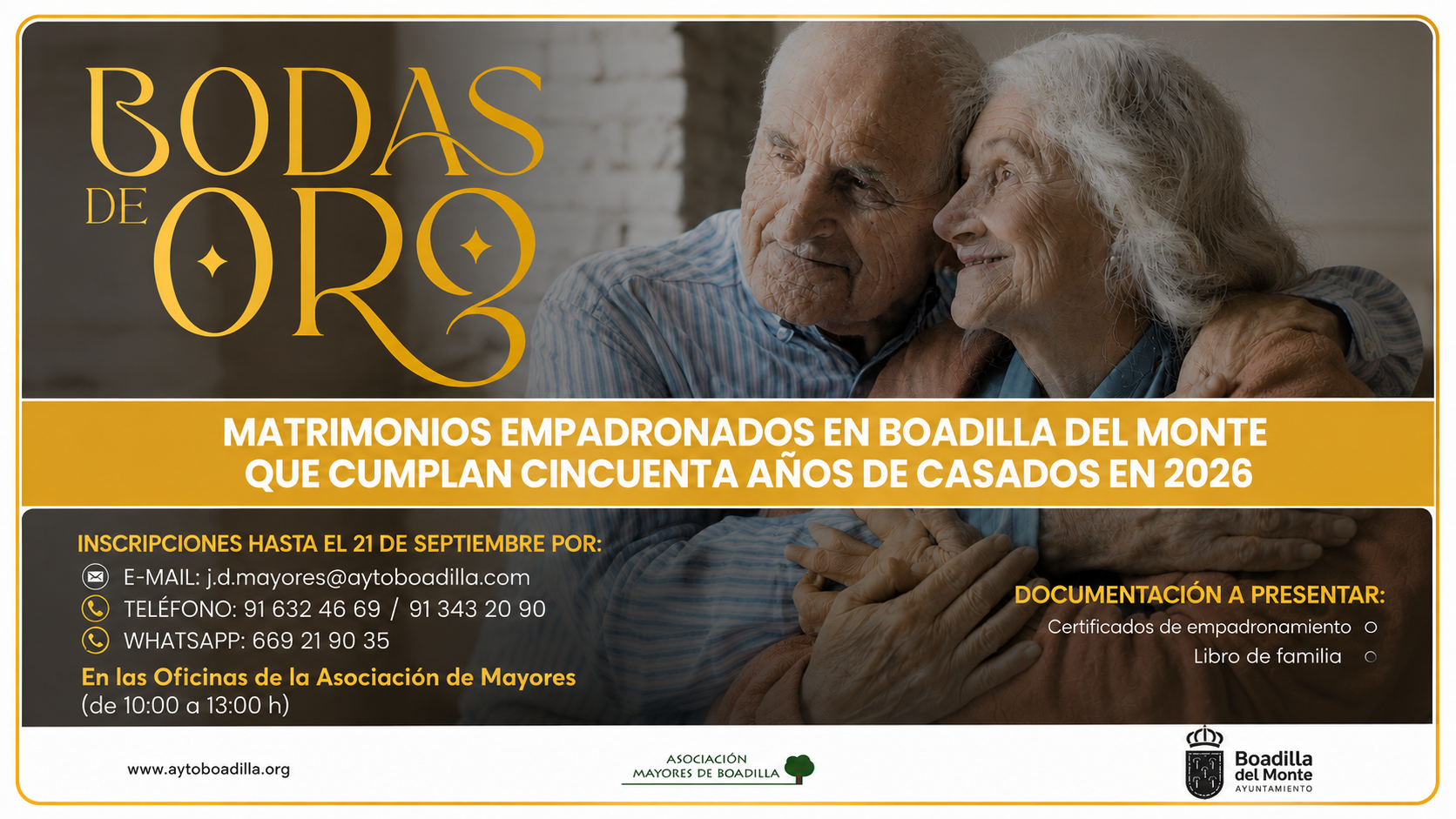 ABIERTA LA INSCRIPCIÓN PARA EL HOMENAJE QUE EL AYUNTAMIENTO OFRECE A QUIENES CELEBRAN ESTE AÑO SUS BODAS DE ORO