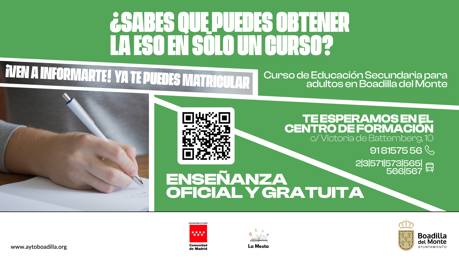 ABIERTO EL PLAZO DE MATRICULACIÓN PARA EL CURSO DE EDUCACIÓN SECUNDARIA PARA ADULTOS EN BOADILLA
