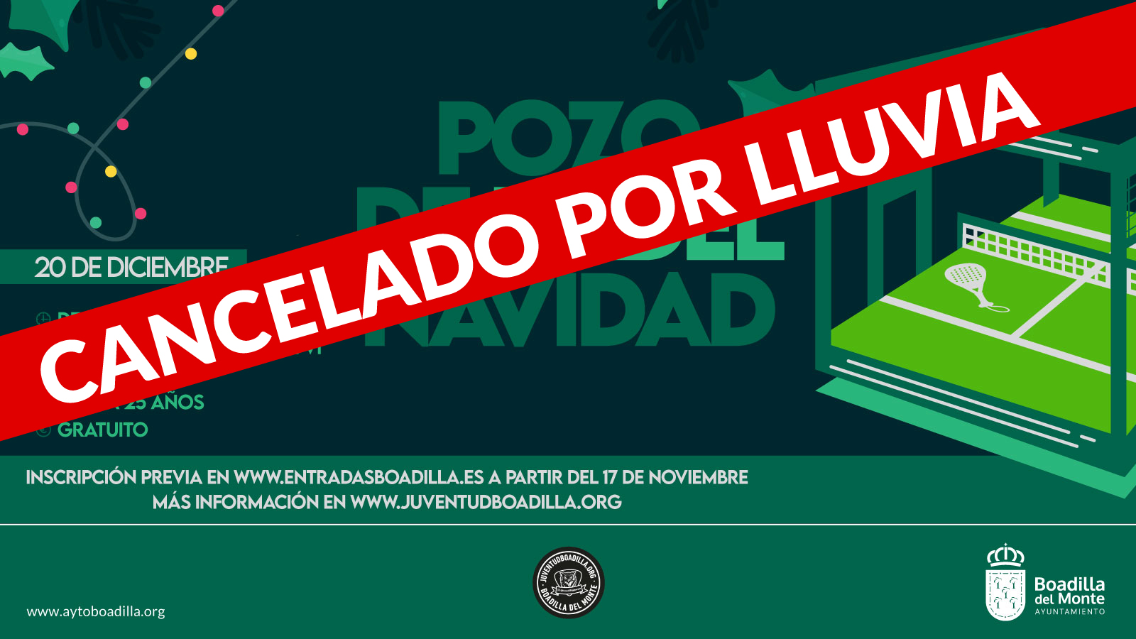 ANULADO POR LA PREVISIÓN DE LLUVIA EL POZO DE PÁDEL PREVISTO PARA MAÑANA SÁBADO