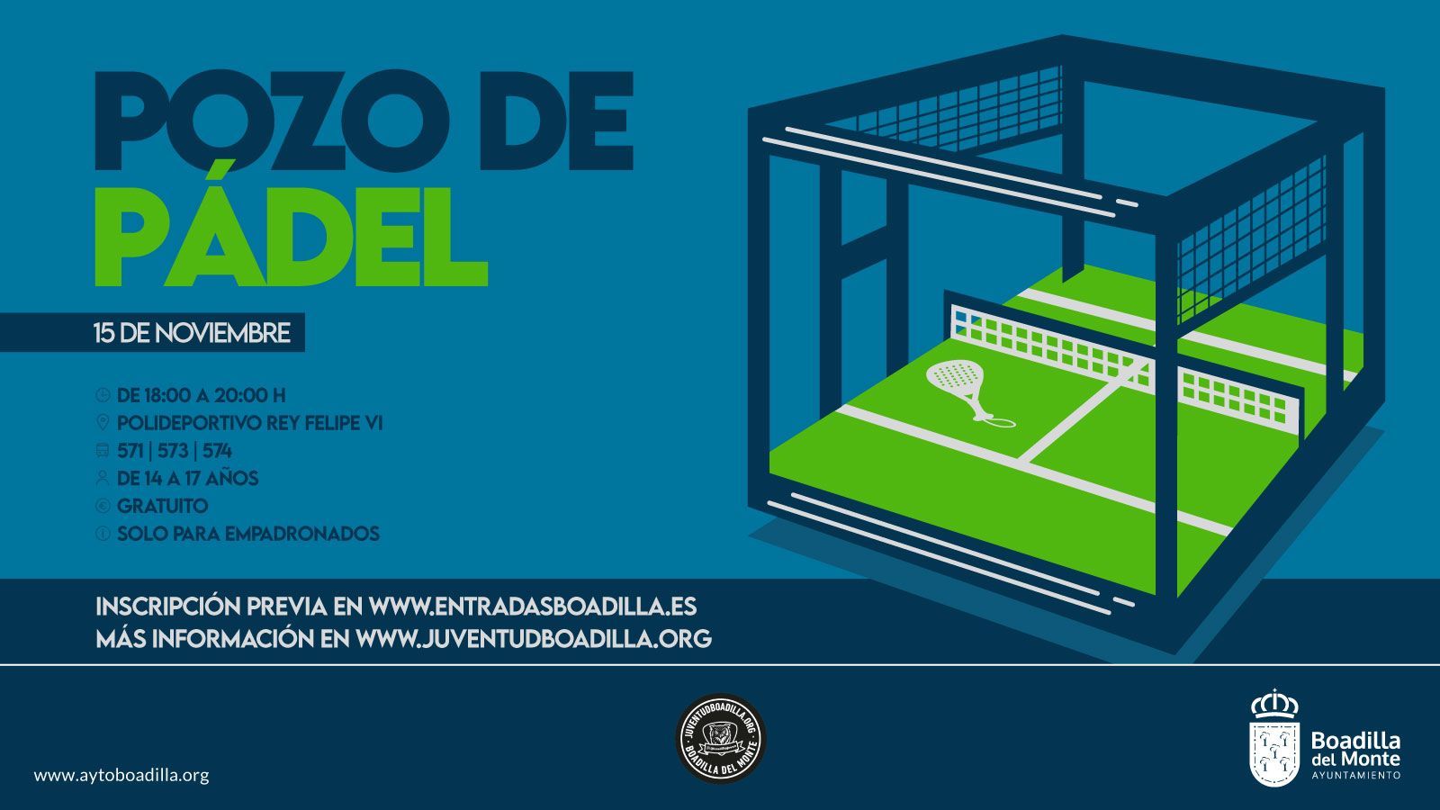 ABIERTA LA INSCRIPCIÓN PARA EL POZO DE PÁDEL QUE SE DISPUTARÁ EL 15 DE NOVIEMBRE ENTRE JÓVENES DE 14 A 17 AÑOS