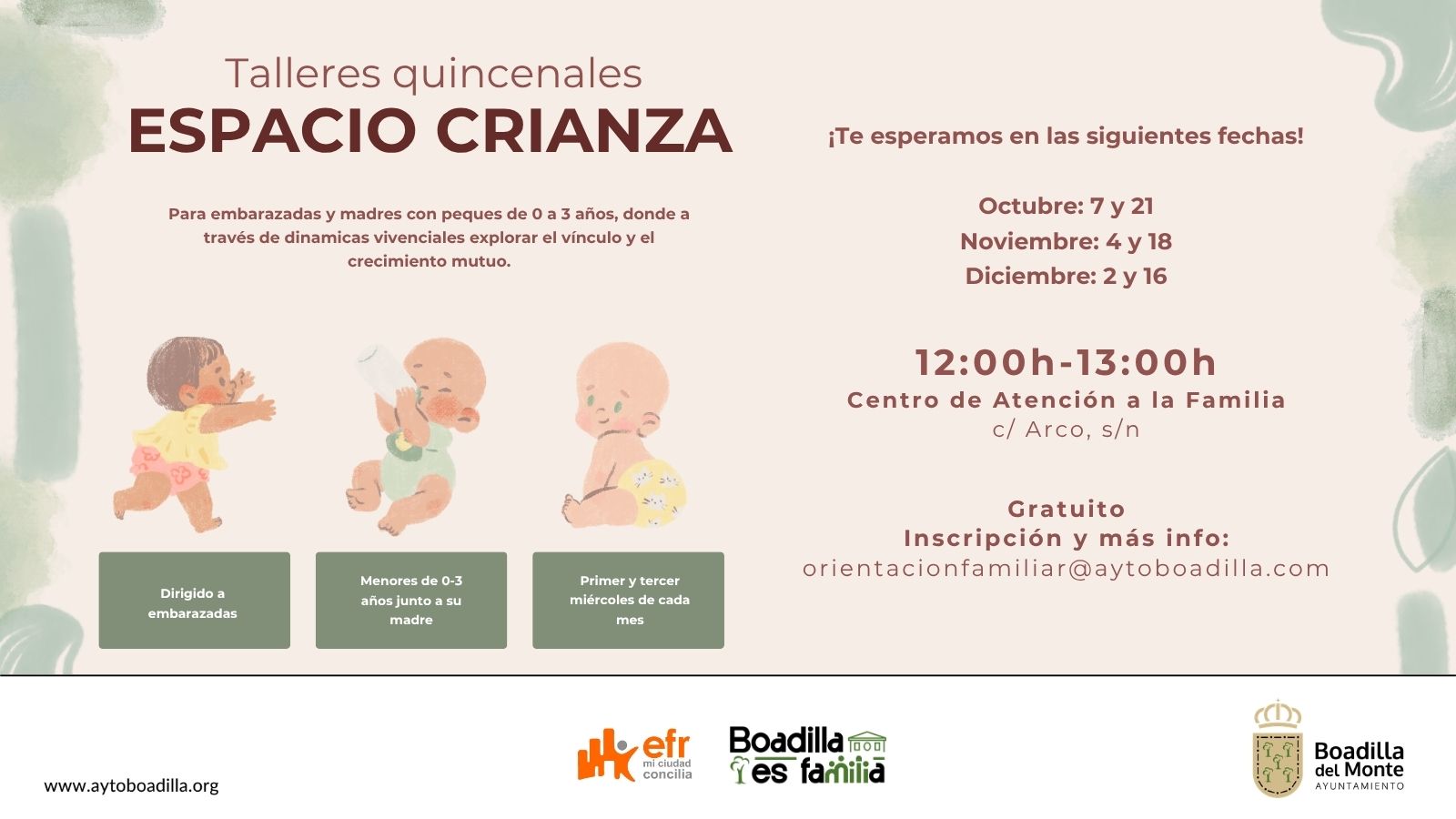 BOADILLA OFRECE NUEVOS TALLERES GRATUITOS PARA EMBARAZADAS Y MADRES DE NIÑOS DE 0 A 3 AÑOS