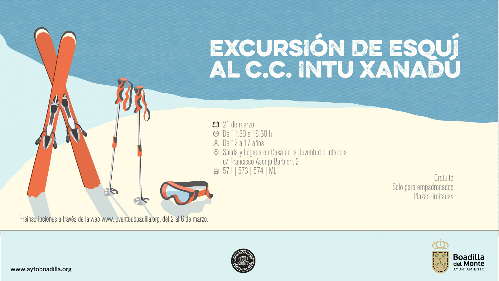ABIERTA LA PREINSCRIPCIÓN PARA LA ACTIVIDAD DE ESQUÍ A XANADÚ EL PRÓXIMO 21 DE MARZO