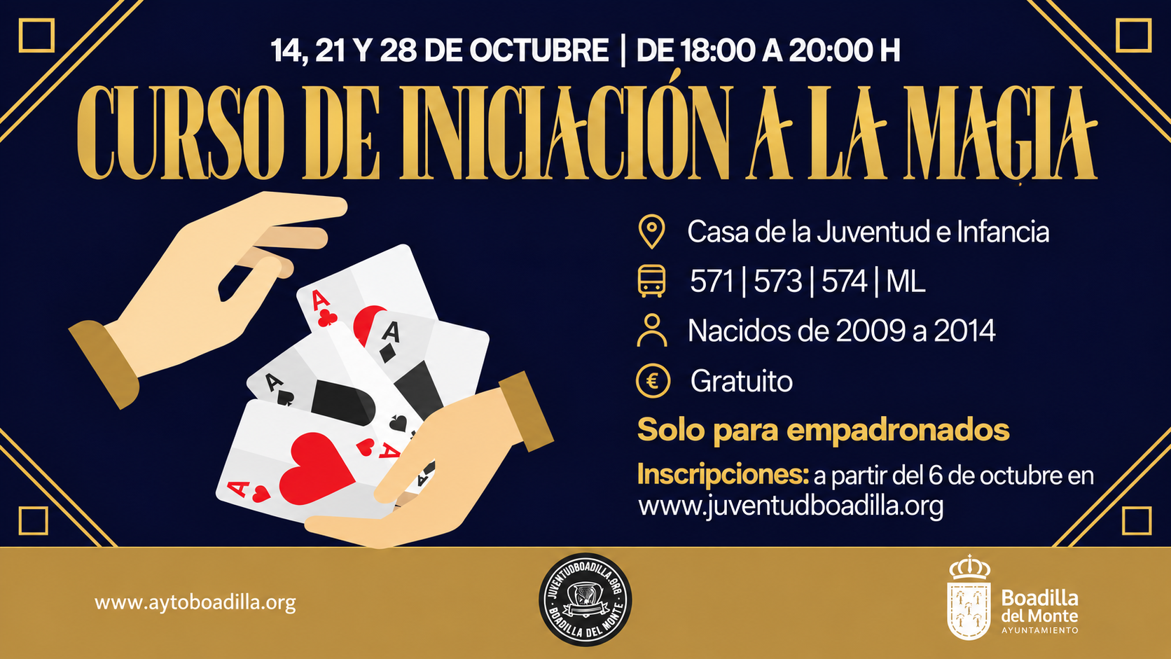 ABIERTO EL PLAZO DE INSCRIPCIÓN PARA EL CURSO DE MAGIA, EL CAMPEONATO DE BILLAR Y EL TALLER FAMILIAR DE HALLOWEEN