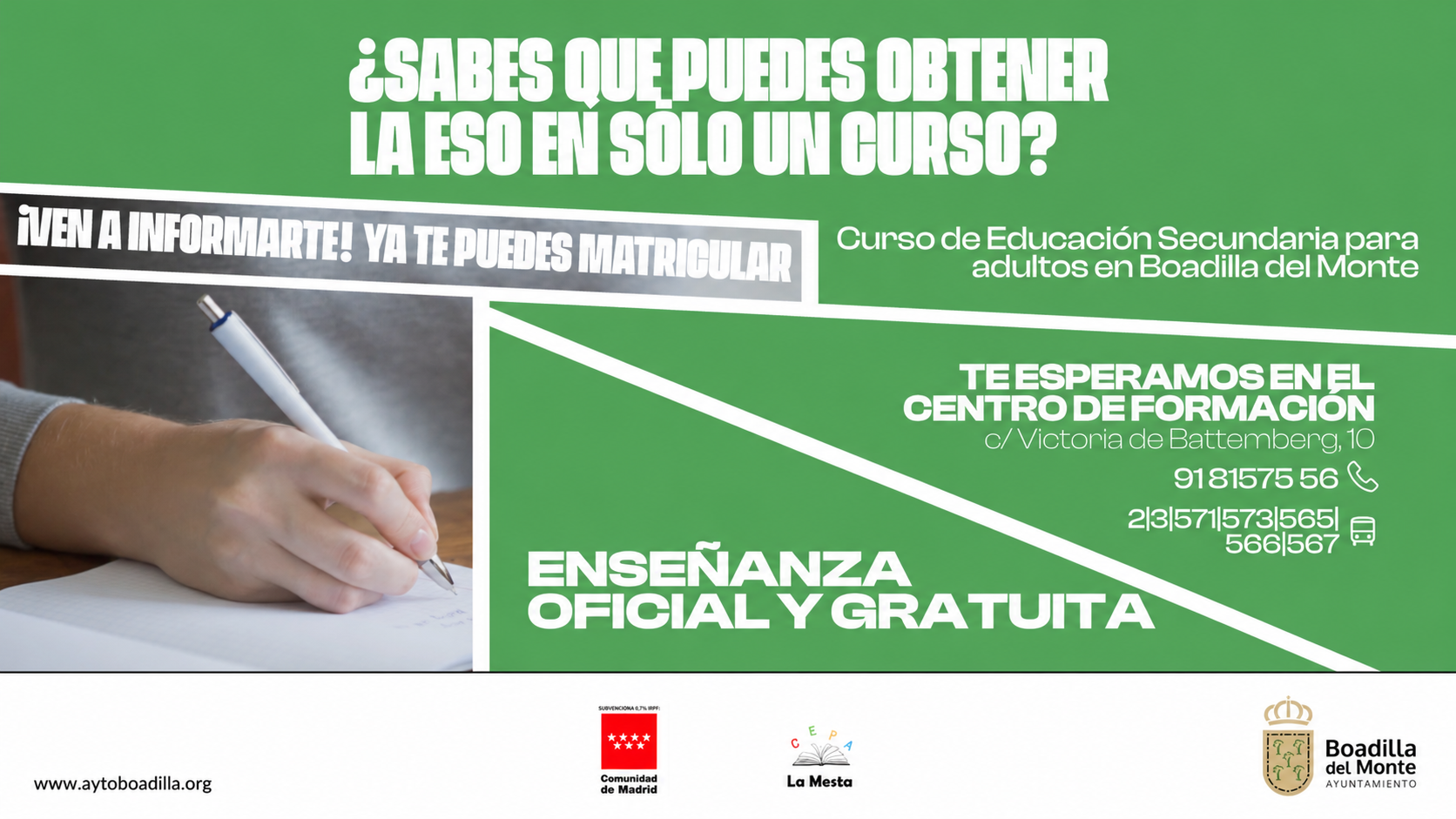 ABIERTO EL PLAZO DE MATRICULACIÓN PARA EL CURSO DE EDUCACIÓN SECUNDARIA PARA ADULTOS