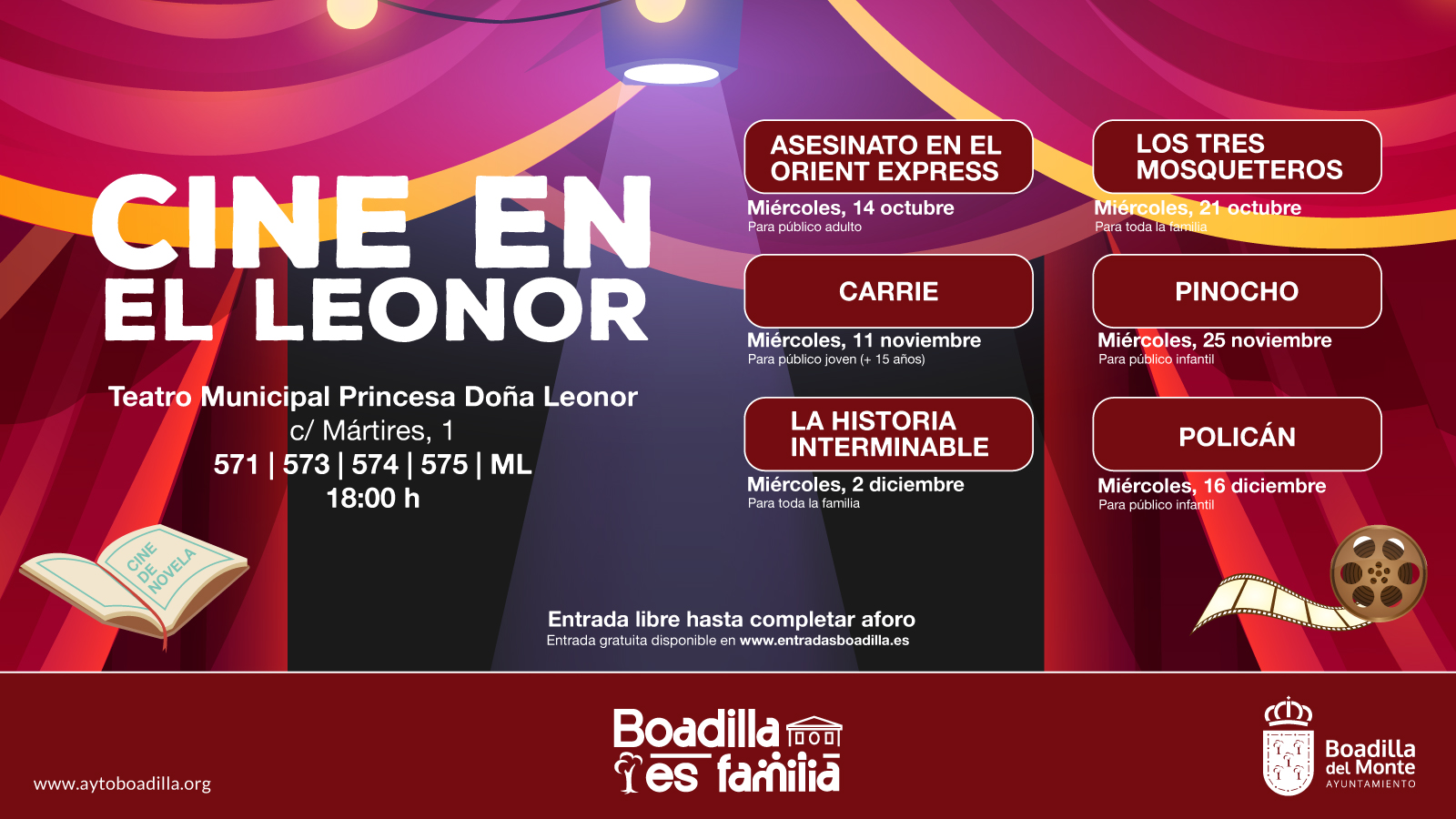 “CINE EN EL LEONOR” OFRECERÁ SEIS PELÍCULAS DE FORMA GRATUITA ENTRE OCTUBRE Y DICIEMBRE