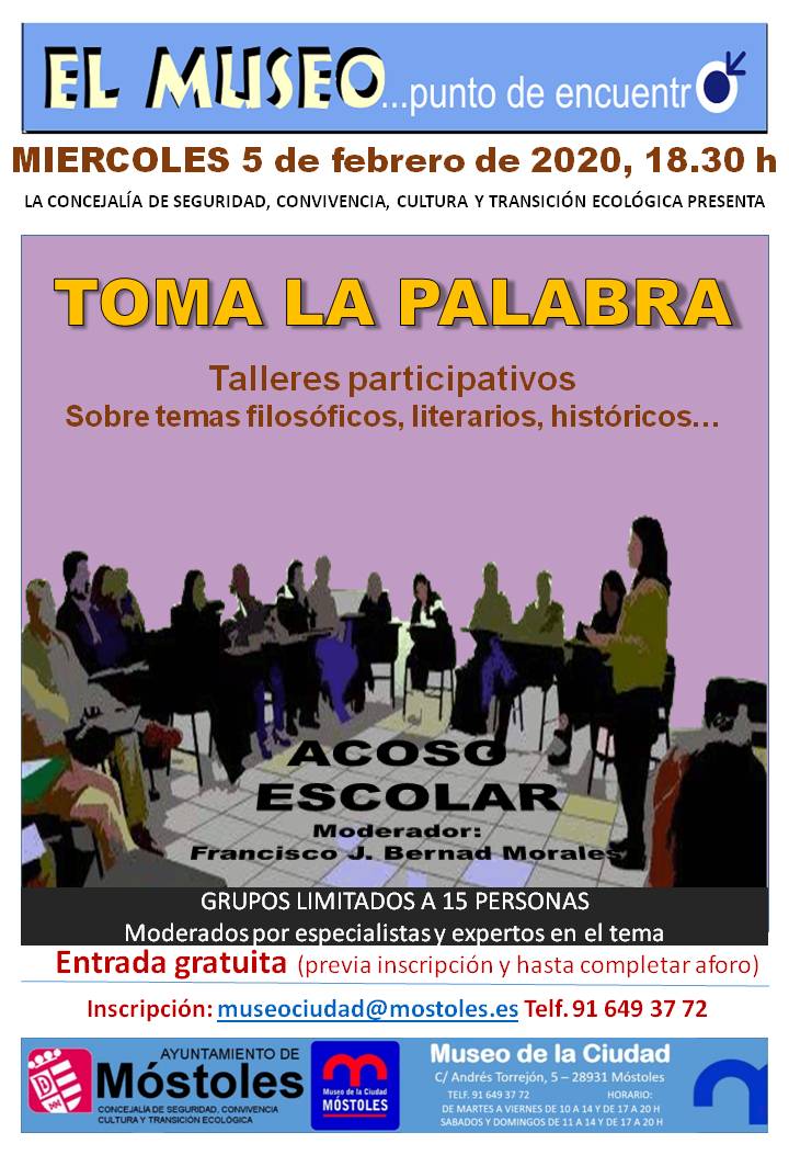 Texto Alternativo: El Museo de la Ciudad organiza una charla-debate sobre el acoso escolar, en el marco del ciclo de tertulias “Toma la palabra”