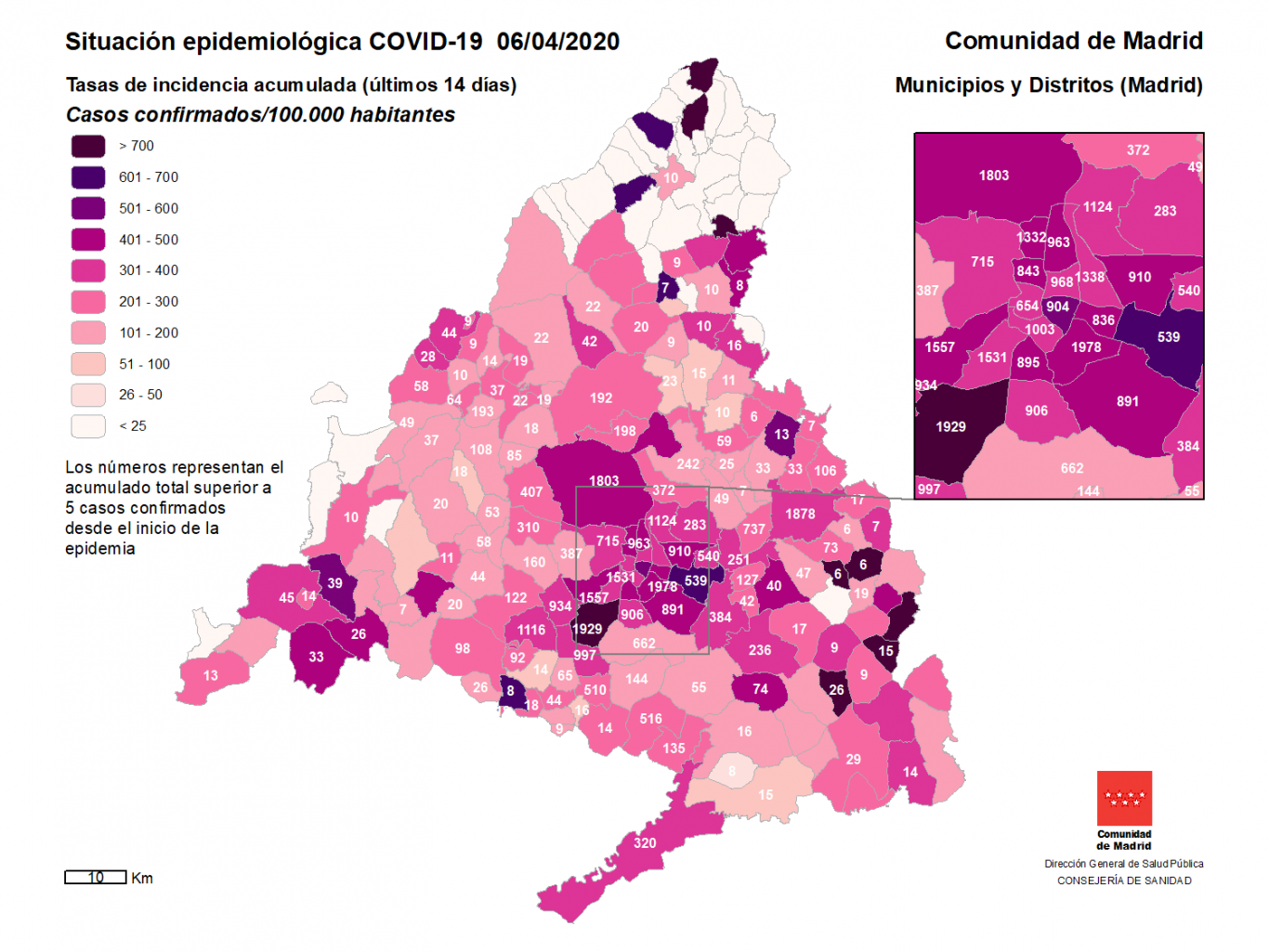 Texto Alternativo: La Comunidad de Madrid publica un mapa interactivo con los datos de afectado por coronavirus en todos los municipios