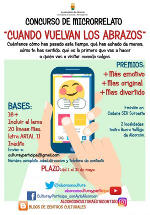 Texto Alternativo: La Concejalía de Cultura y Participación convoca el Concurso de microrrelatos ‘Cuando vuelvan los abrazos’