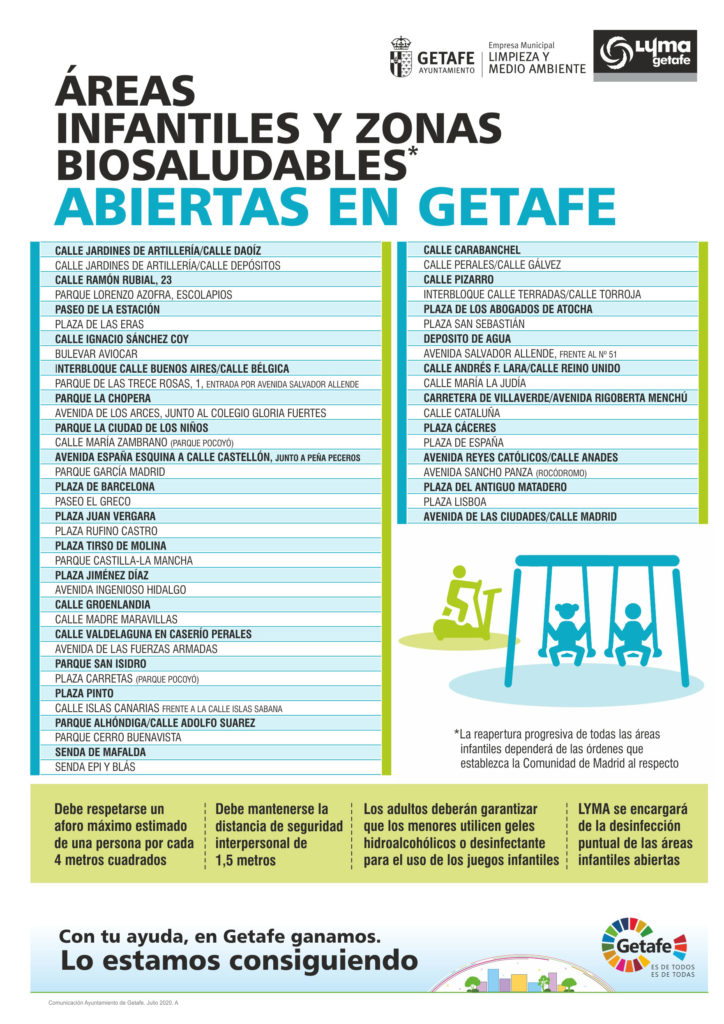 Texto Alternativo: Áreas infantiles y zonas biosaludables abiertas en Getafe