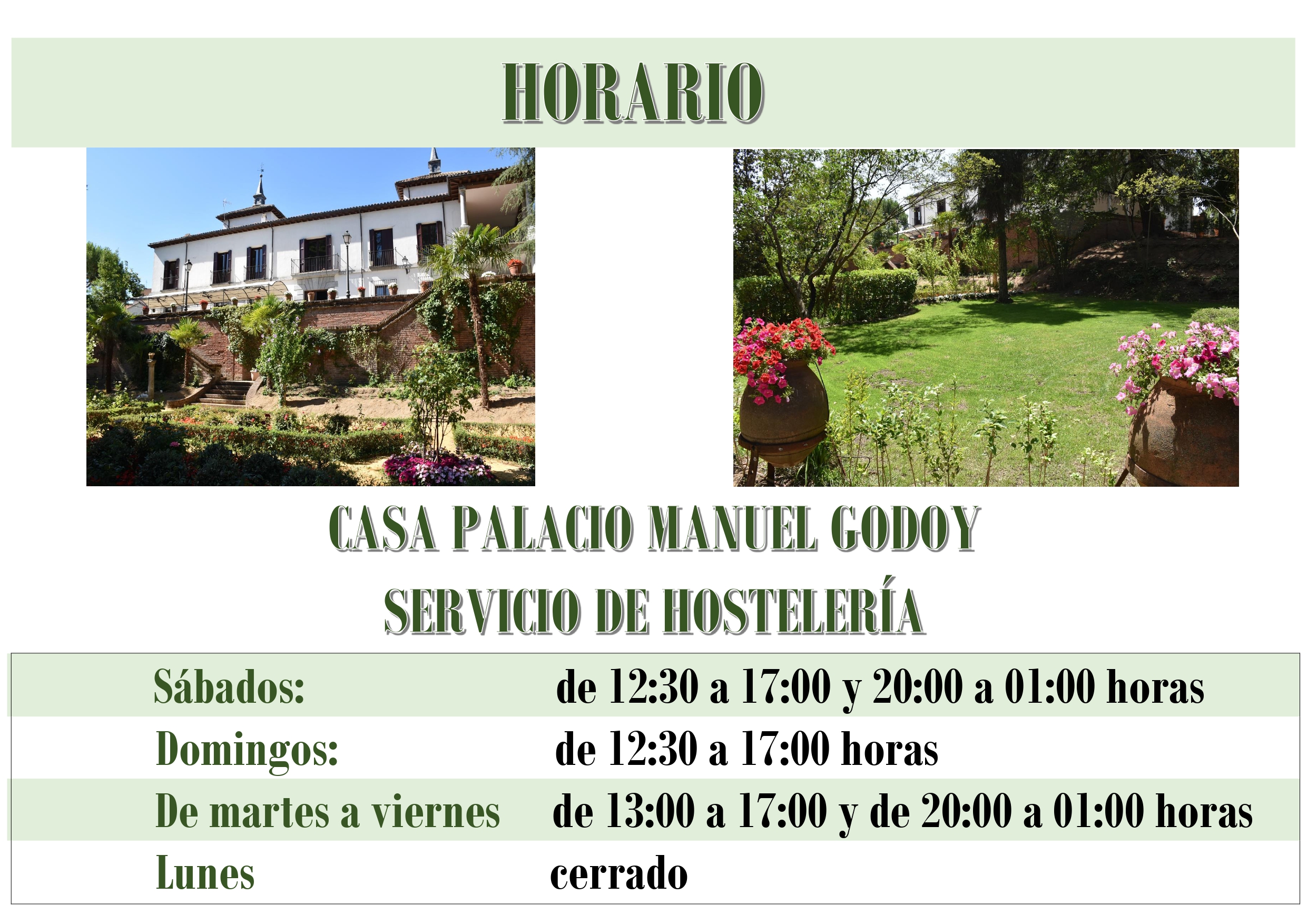 Texto Alternativo: Los jardines de la Casa Palacio Manuel Godoy amplían los horarios de apertura desde este sábado