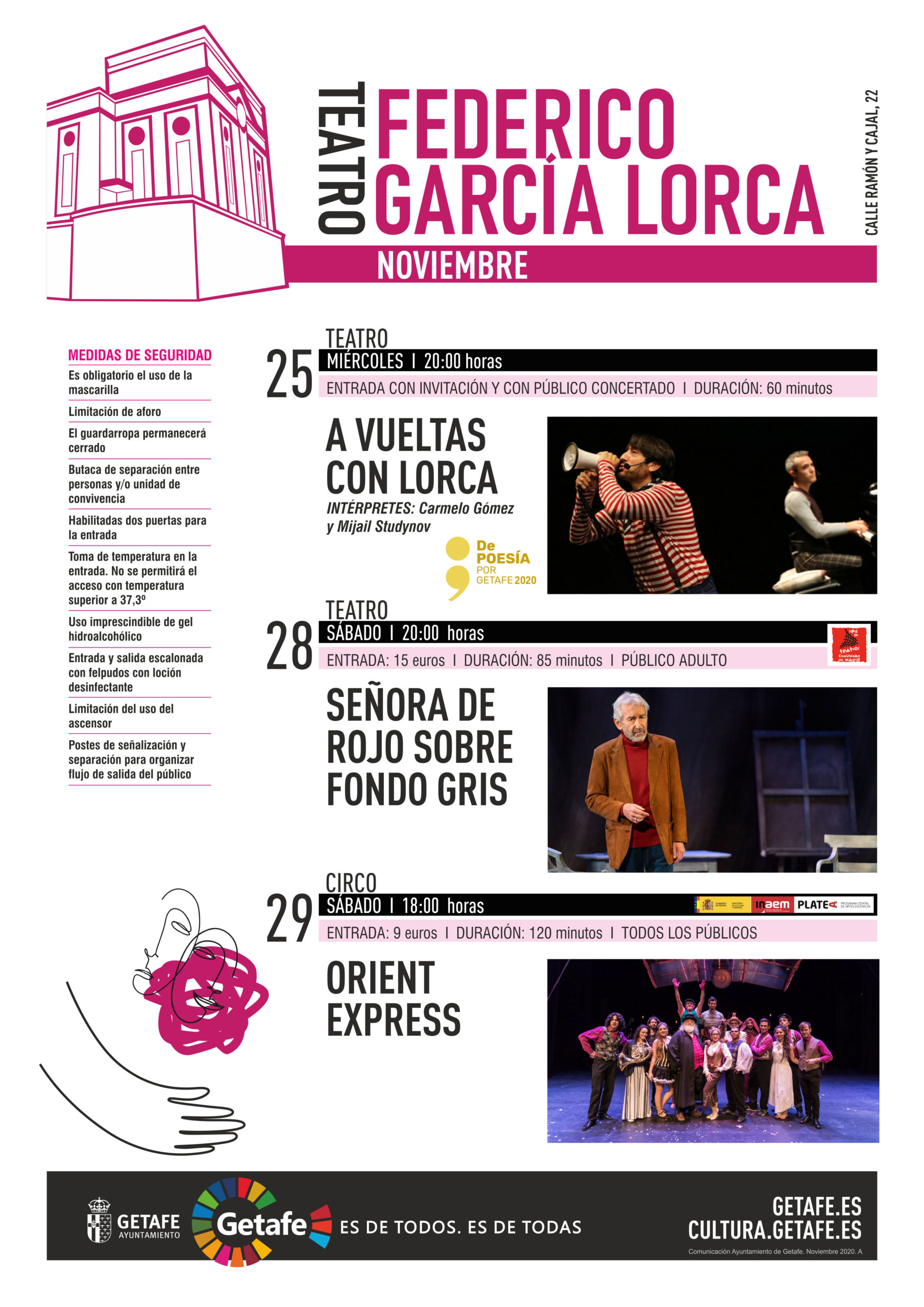 Texto Alternativo: Programación Teatro Federico García Lorca. Días 25, 28 y 29 noviembre