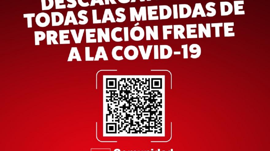 Texto Alternativo: La Comunidad de Madrid informa sobre medidas COVID a través de código QR en cartelería