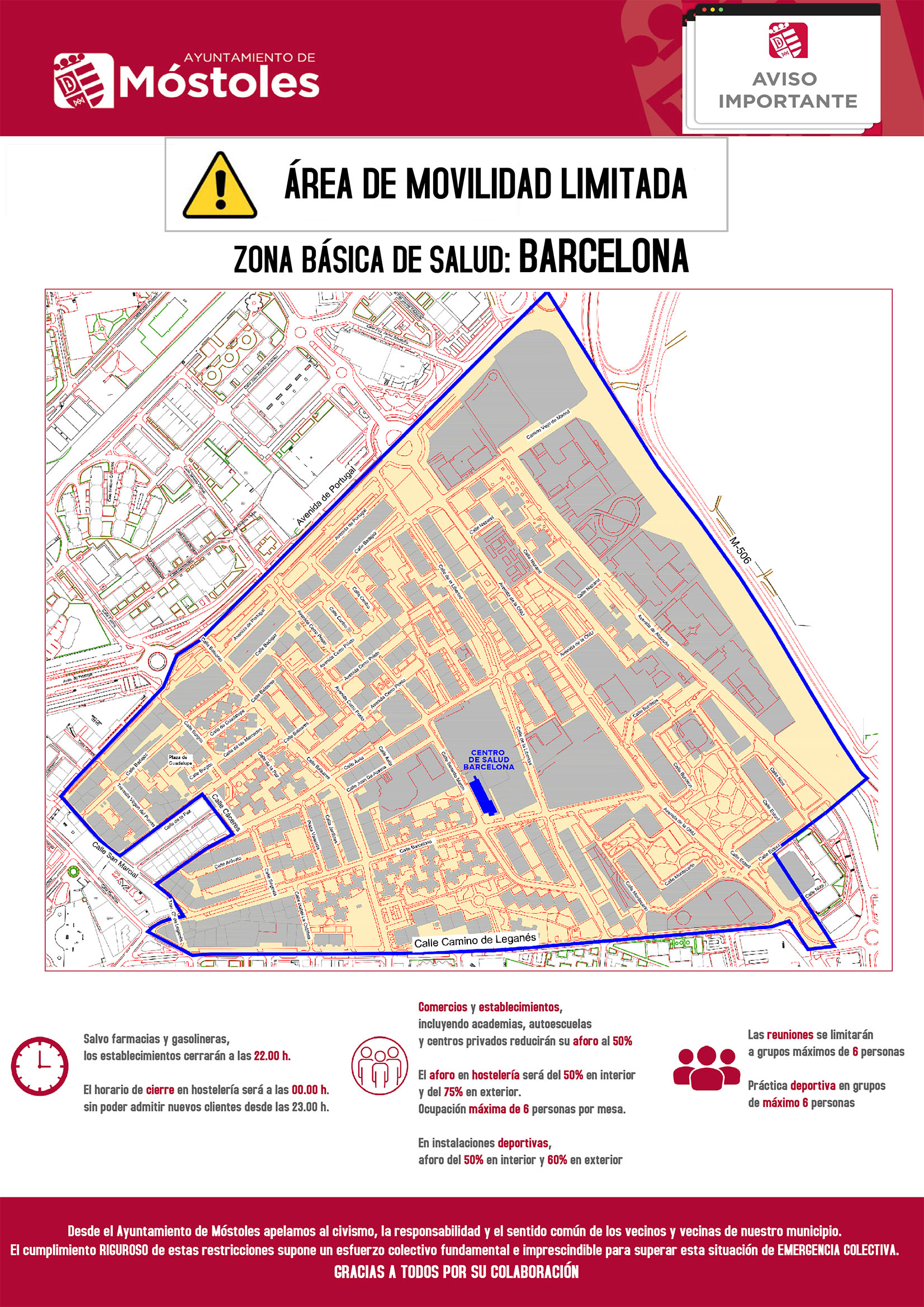 Texto Alternativo: El Gobierno de Móstoles apela a la responsabilidad de todos ante el confinamiento del área básica de salud de la calle Barcelona
