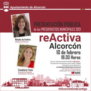 Texto Alternativo: Transparencia y participación, claves del encuentro público ‘ReActiva Alcorcón’ para presentar los Presupuestos Municipales 2021 a la ciudadanía