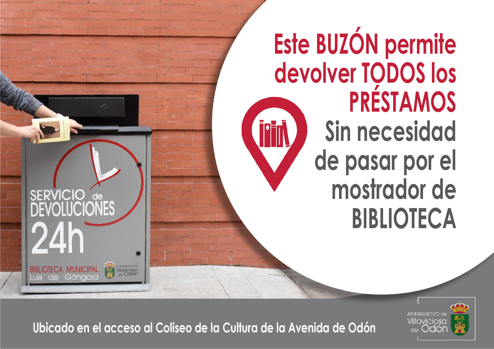 Texto Alternativo: Nuevo servicio de devolución 24 horas de la biblioteca municipal de Villaviciosa de Odón