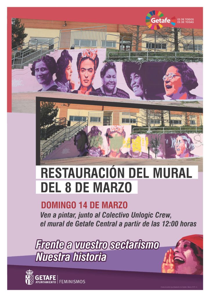 Texto Alternativo: Getafe restaurará el próximo domingo el mural por el 8 de Marzo