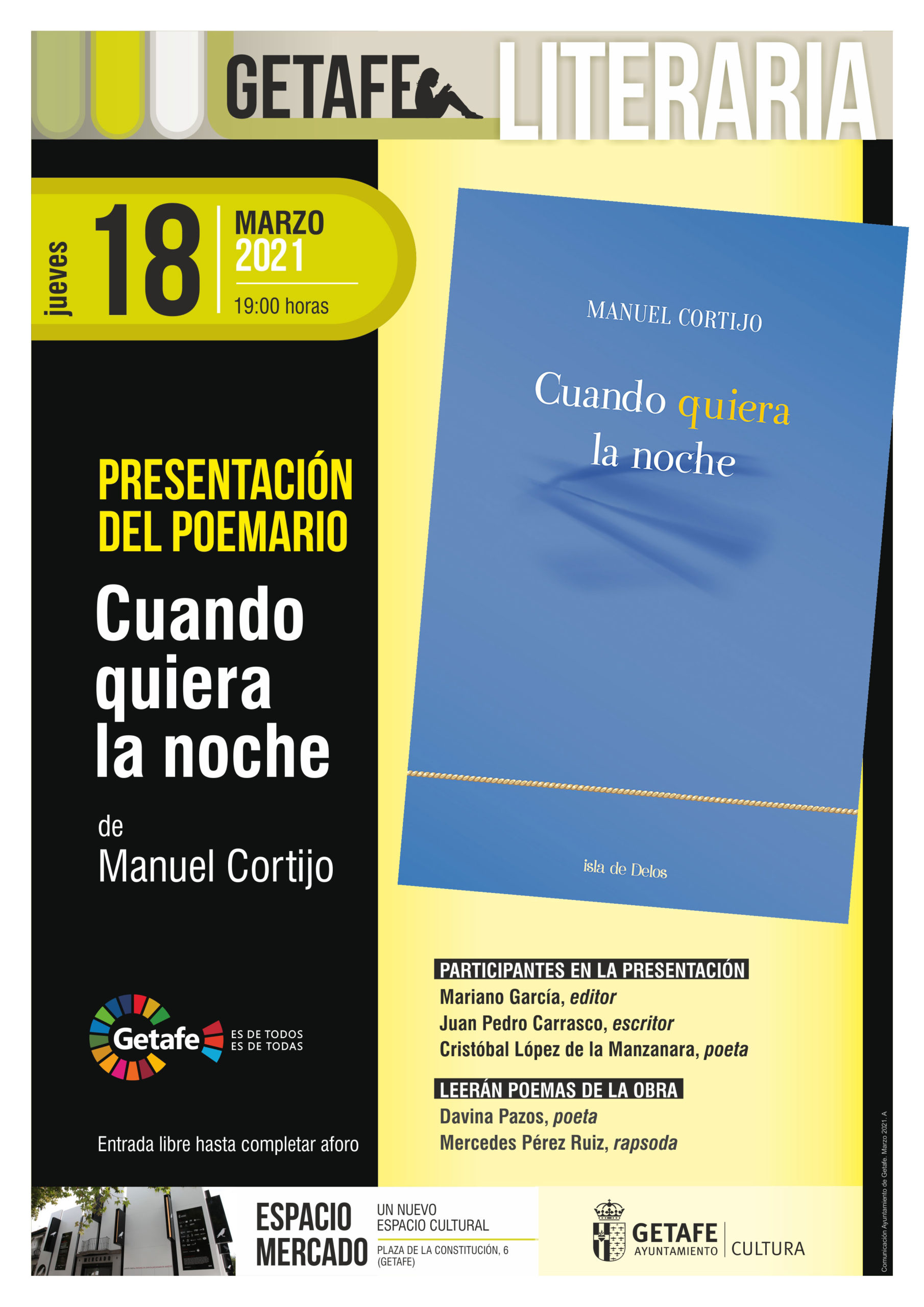 Texto Alternativo: Presentación del poemario “Cuando quiera la noche”, de Manuel Cortijo
