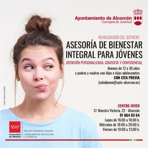 Texto Alternativo: El Centro Joven ‘Yolanda González’ reanuda el Servicio de la Asesoría de Bienestar Integral para jóvenes
