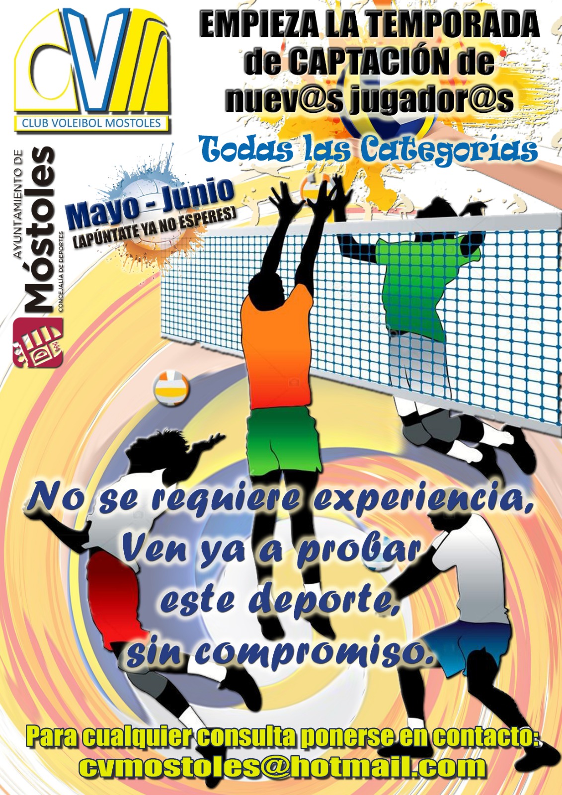 Texto Alternativo: Campaña de captación de nuevos jugadores del Club Voleibol Móstoles