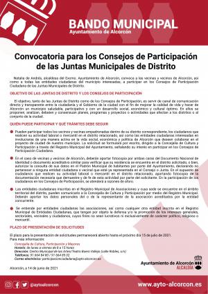 Texto Alternativo: Abierta la convocatoria para los Consejos de Participación de las Juntas Municipales de Distrito
