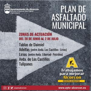 Texto Alternativo: El Plan de Asfaltado Municipal arranca el lunes 28 de junio y actuará en 46 puntos durante seis semanas