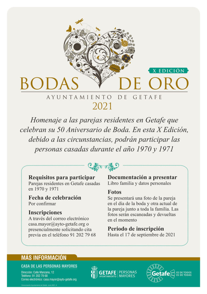 Texto Alternativo: Getafe abre el plazo de inscripción para la X edición de Las Bodas de Oro 2020 y 2021