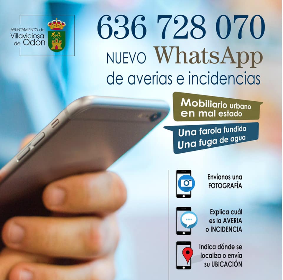 Texto Alternativo: El Ayuntamiento habilita un número de WhatsApp para atender las averías e incidencias que planteen los vecinos