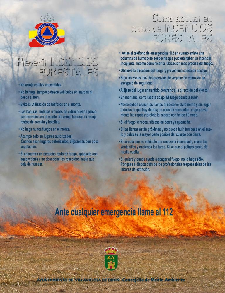 Texto Alternativo: La Comunidad de Madrid suspende el uso fuego, fuegos artificiales, maquinaria y equipos cuyo funcionamiento pueda generar deflagraciones, chispas o descargas eléctricas para evitar Incendios Forestales