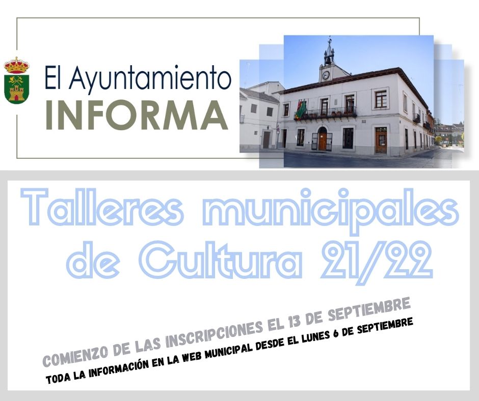 Texto Alternativo: Los talleres municipales de Cultura para el curso 2021/2022 abren el plazo de inscripción el 13 de septiembre.