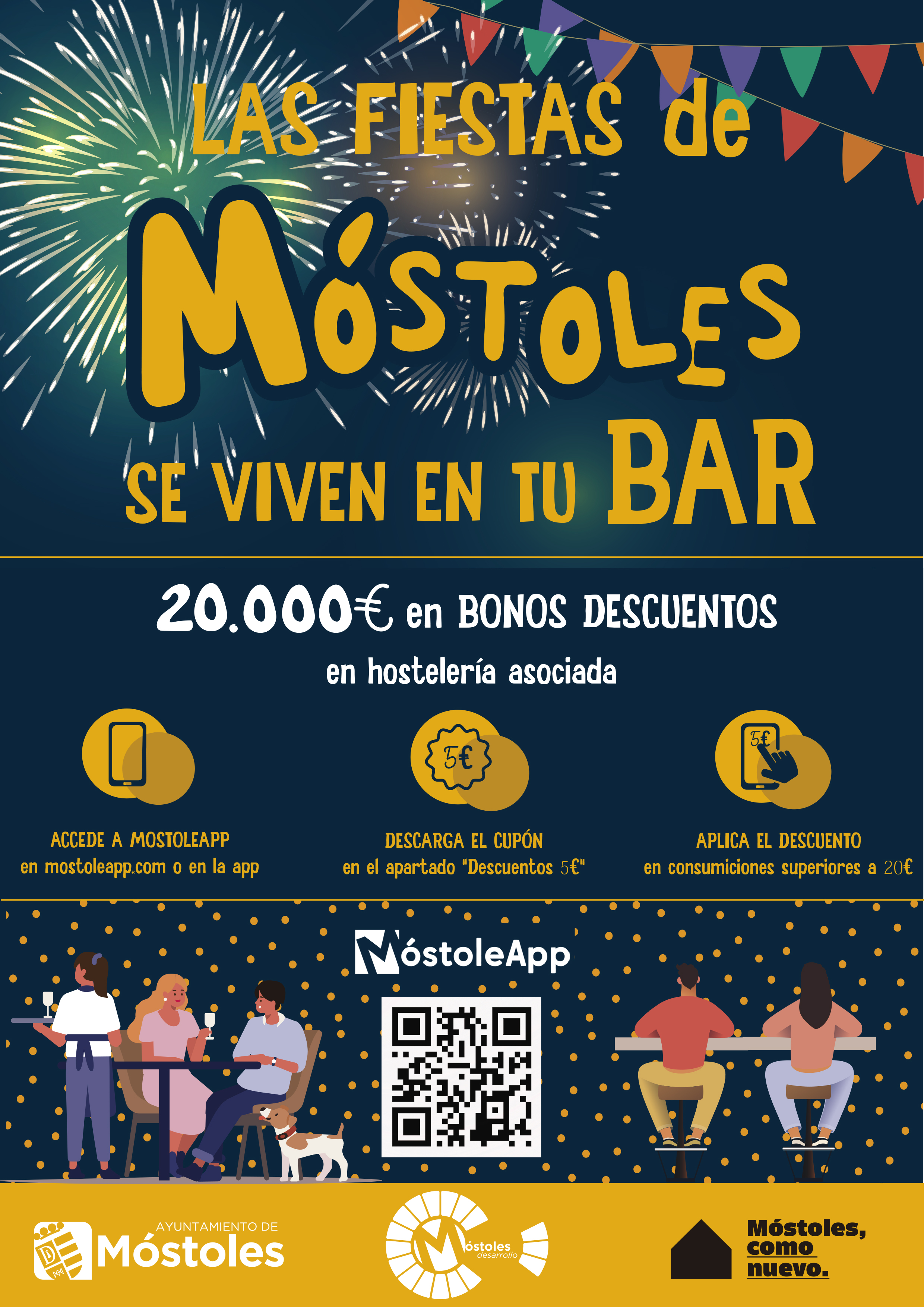 Texto Alternativo: Los bonos de descuento del Gobierno de Móstoles para fomentar el consumo en los bares locales durante las fiestas patronales se pueden disfrutar desde hoy