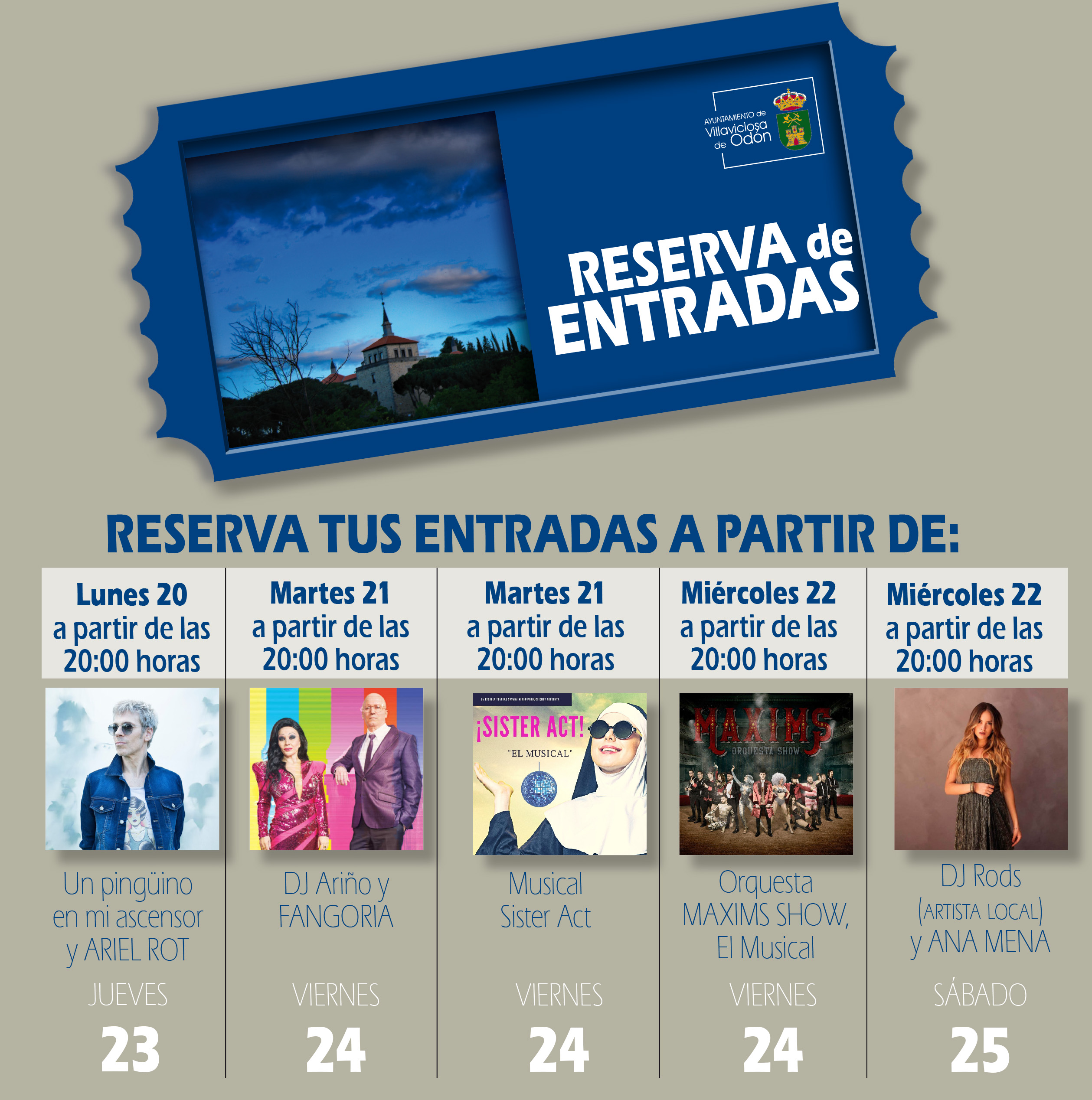 Texto Alternativo: Días en los que realizar la reserva de entradas para las actuaciones musicales del 23, 24 y 25 de septiembre