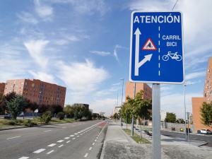 Texto Alternativo: Ya está operativo el nuevo carril-bici en el Ensanche Sur: en la calzada y segregado del tráfico
