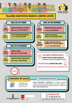 Texto Alternativo: La Concejalía de Juventud ofrece un interesante programa de talleres presenciales y gratuitos durante los meses de octubre, noviembre y diciembre