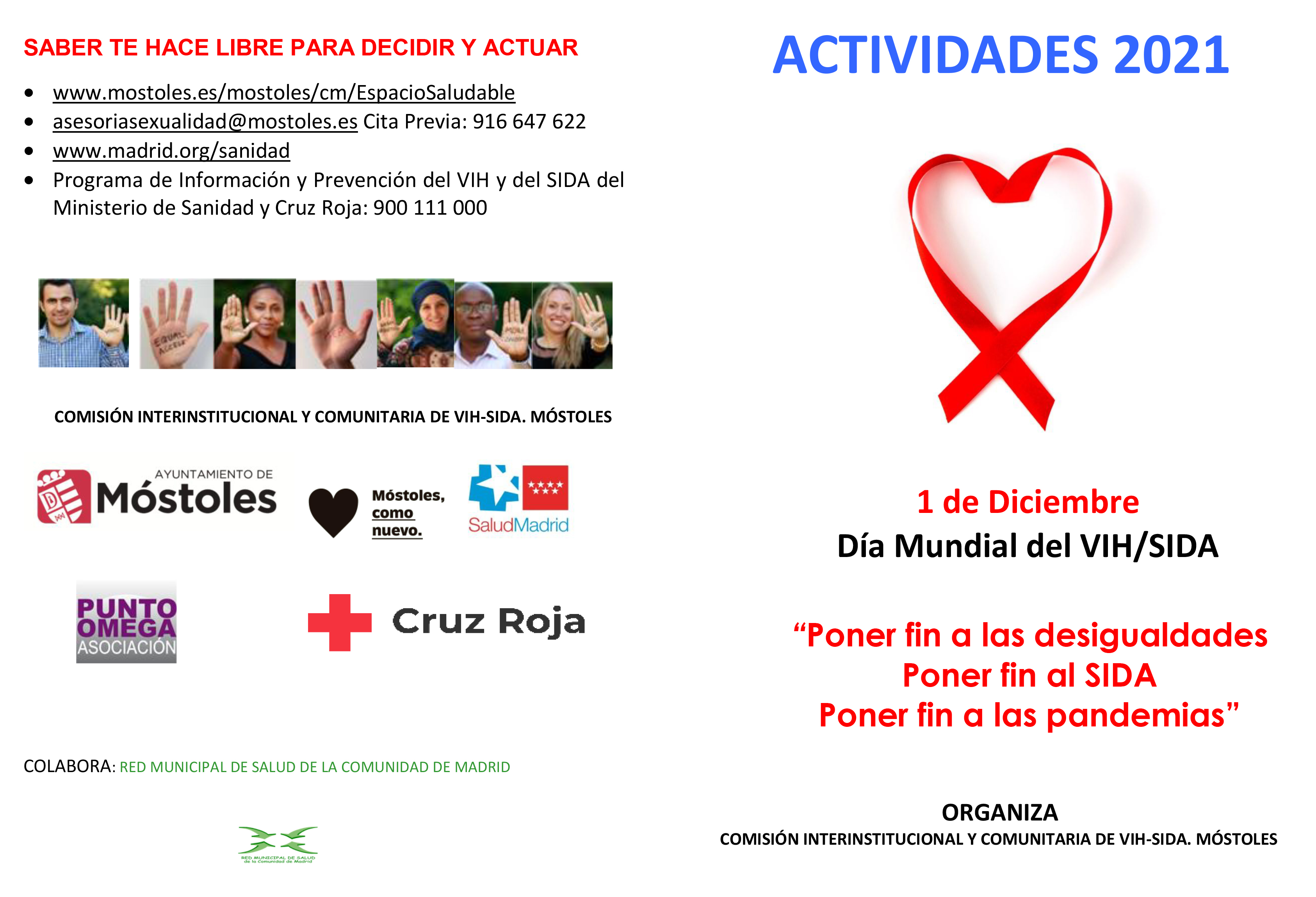 Texto Alternativo: Móstoles se suma a la campaña mundial de lucha contra el SIDA con actividades informativas y preventivas sobre la enfermedad