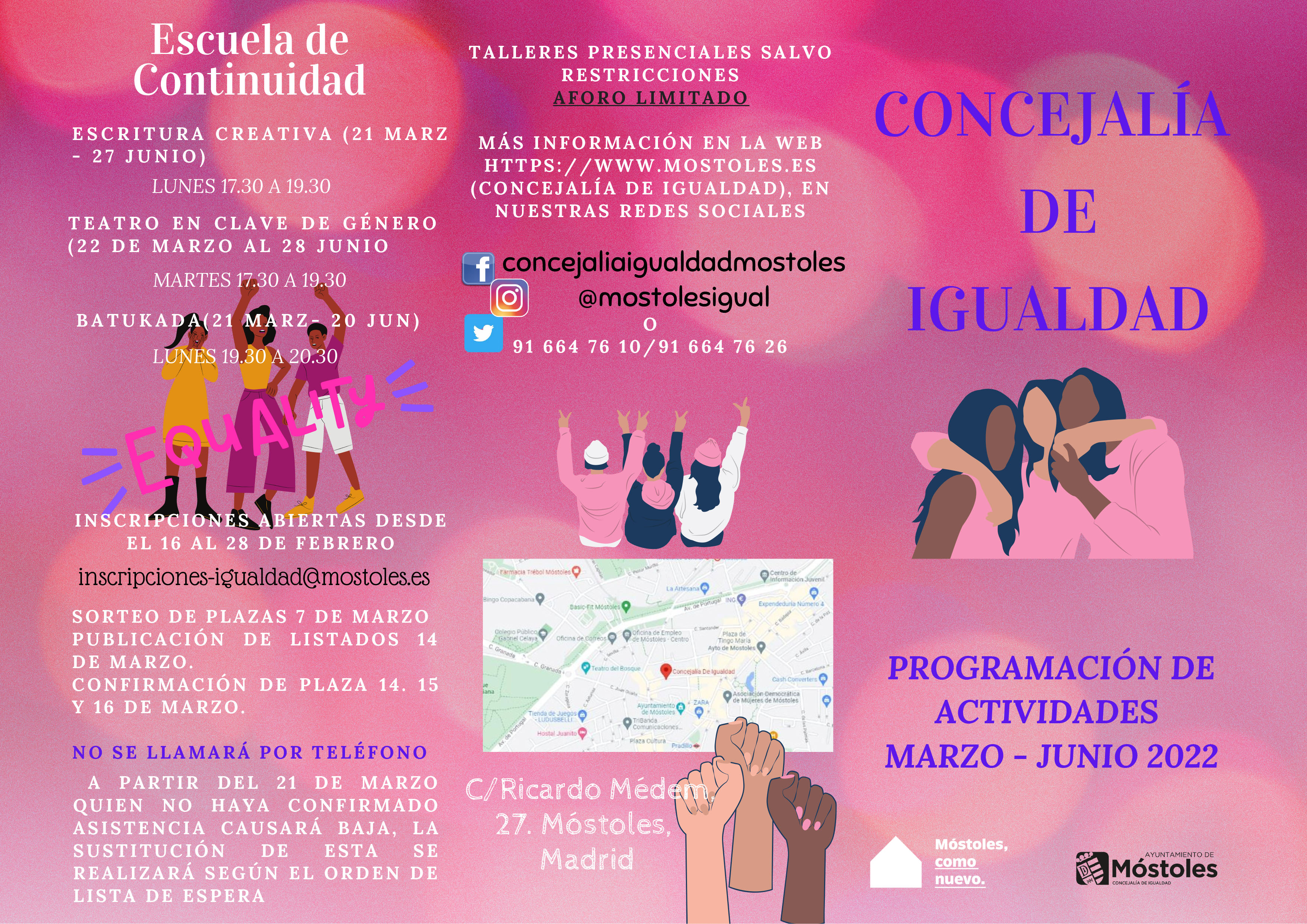 Texto Alternativo: La Concejalía de Igualdad de Móstoles abre el plazo de preinscripción para los cursos y talleres de marzo a junio