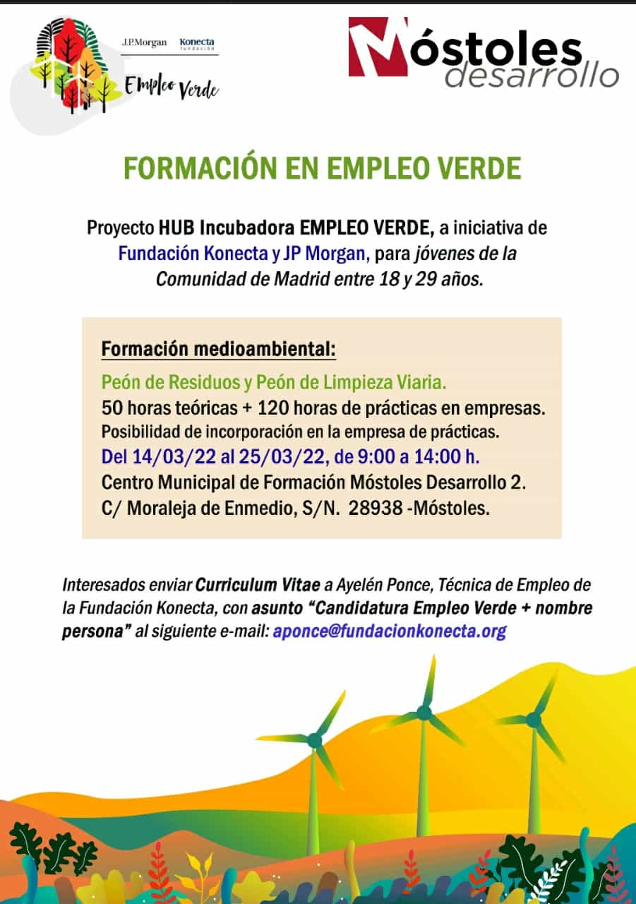 Texto Alternativo: Móstoles Desarrollo y la Fundación Konecta facilitan formación gratuita para jóvenes de Móstoles en puestos del sector medioambiental