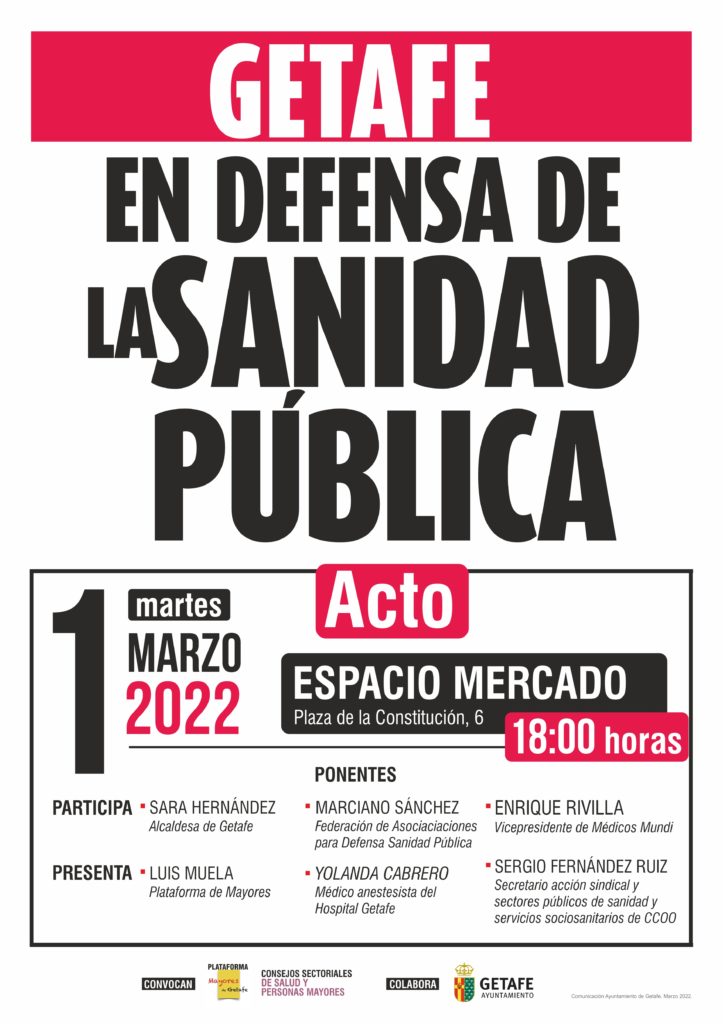Texto Alternativo: Getafe vuelve a alzar la voz en Defensa de la Sanidad Pública el 1 de marzo
