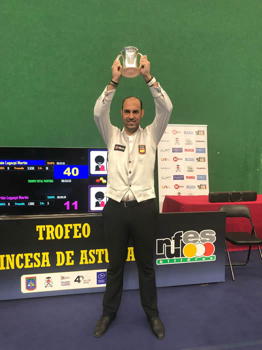 Texto Alternativo: Rubén Legazpi gana el I Trofeo Princesa de Asturias de Billar a 3 bandas y finaliza la temporada como número uno nacional