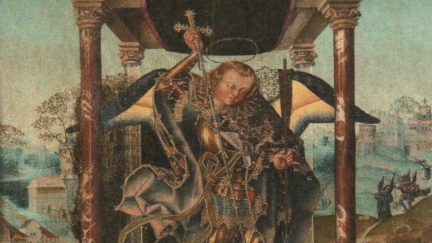 Texto Alternativo: La Comunidad de Madrid declara BIC el cuadro del siglo XVI San Miguel venciendo al diablo