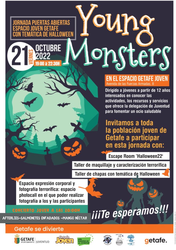 Texto Alternativo: YOUNG MONSTERS. ESPACIO GETAFE JOVEN. PUERTAS ABIERTAS.