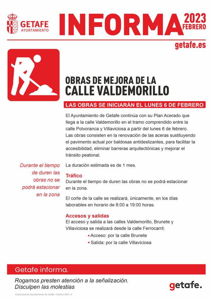Texto Alternativo: El lunes 6 comienzan las obras de mejora de un tramo de la calle Valdemorillo