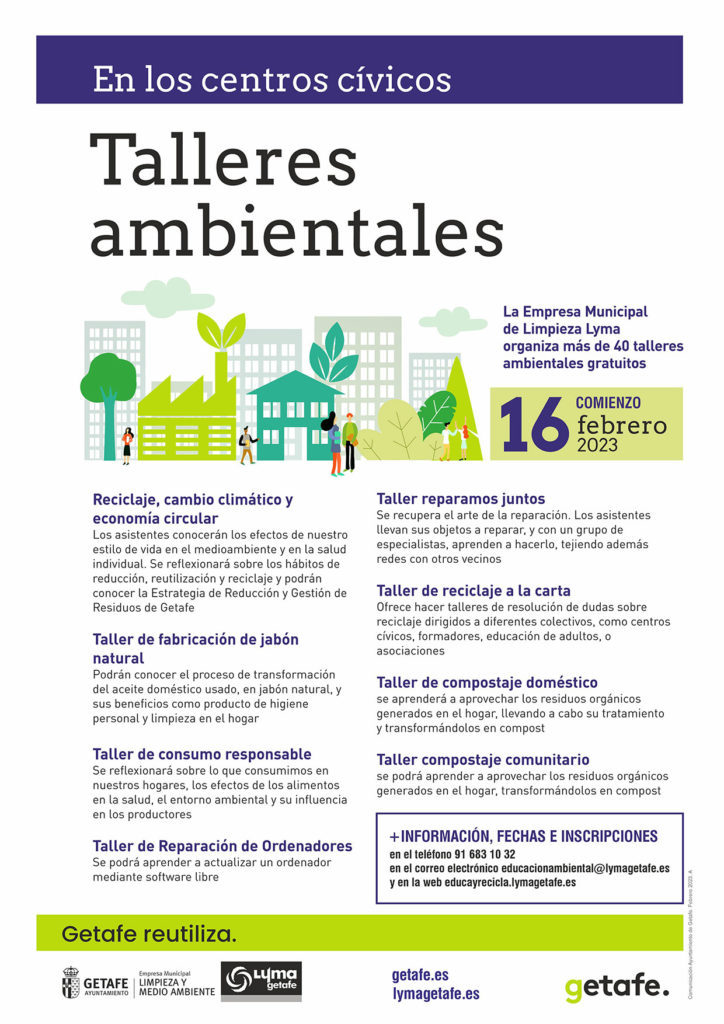 Texto Alternativo: LYMA ofrecerá más de 40 talleres ambientales en los centros cívicos de Getafe
