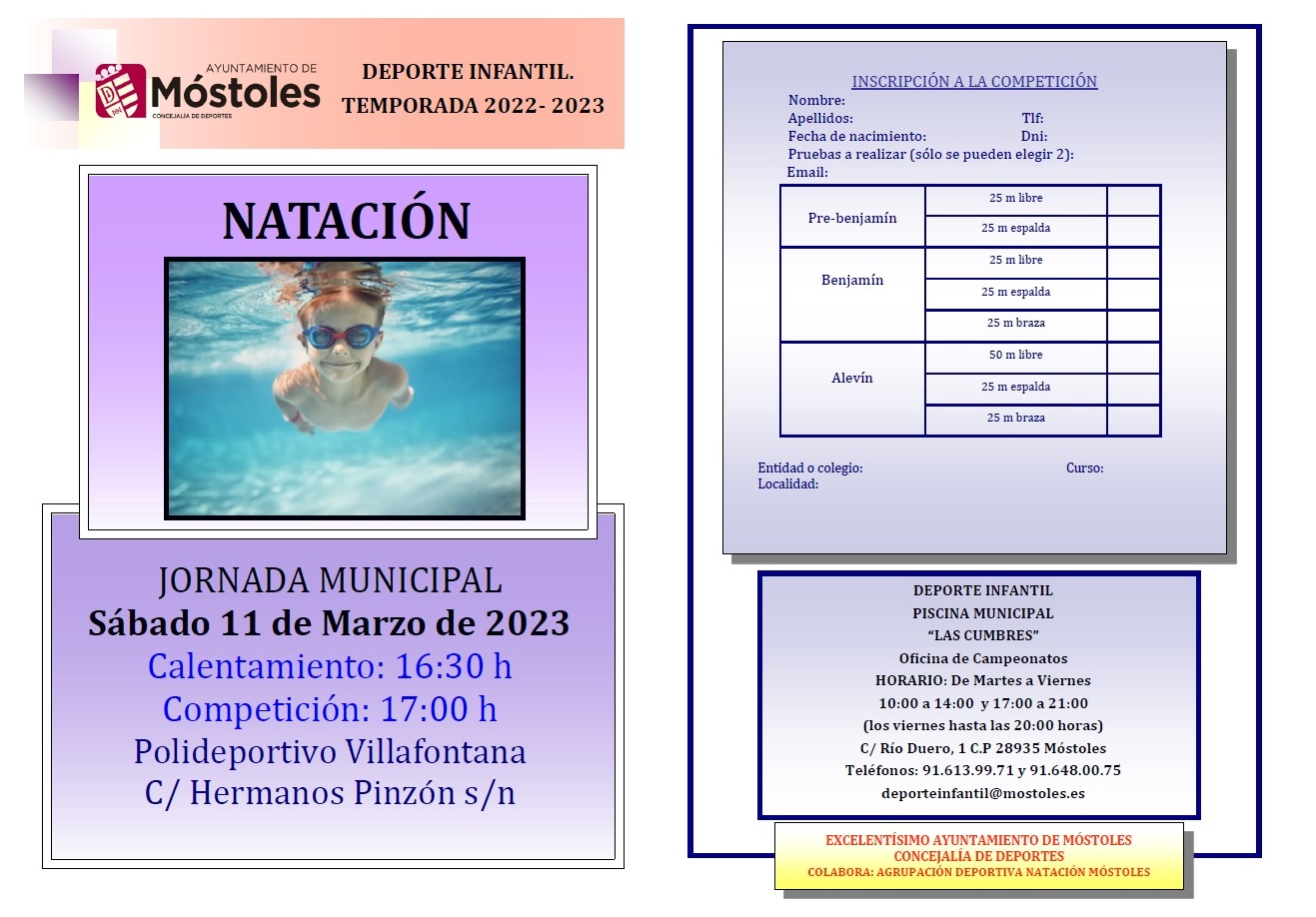 Texto Alternativo: Móstoles celebra el 11 de marzo una jornada de natación infantil en la piscina de Villafontana