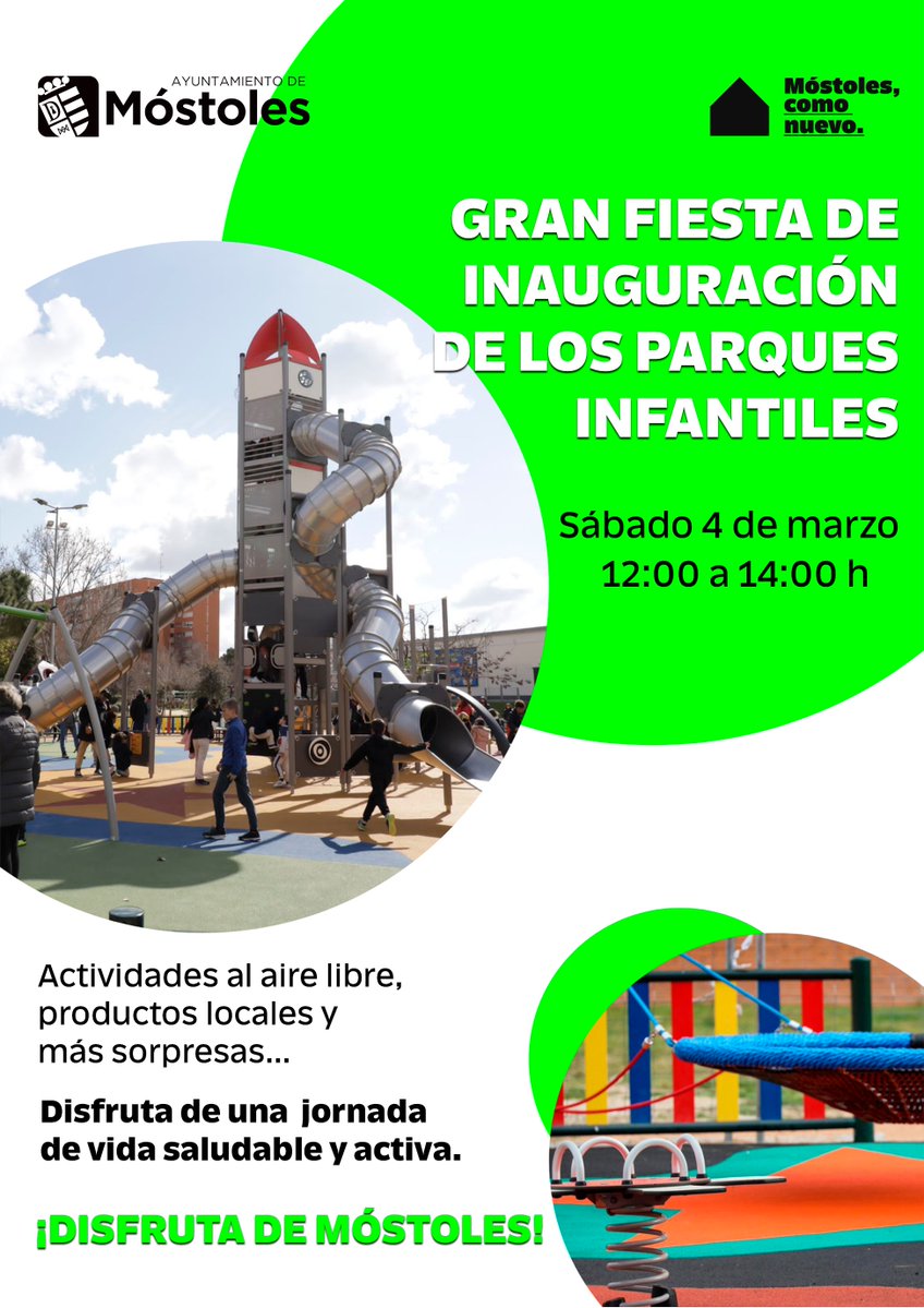 Texto Alternativo: Móstoles celebra el sábado 4 de marzo fiestas en 45 áreas infantiles renovadas por el Gobierno Municipal para dinamizar el comercio local