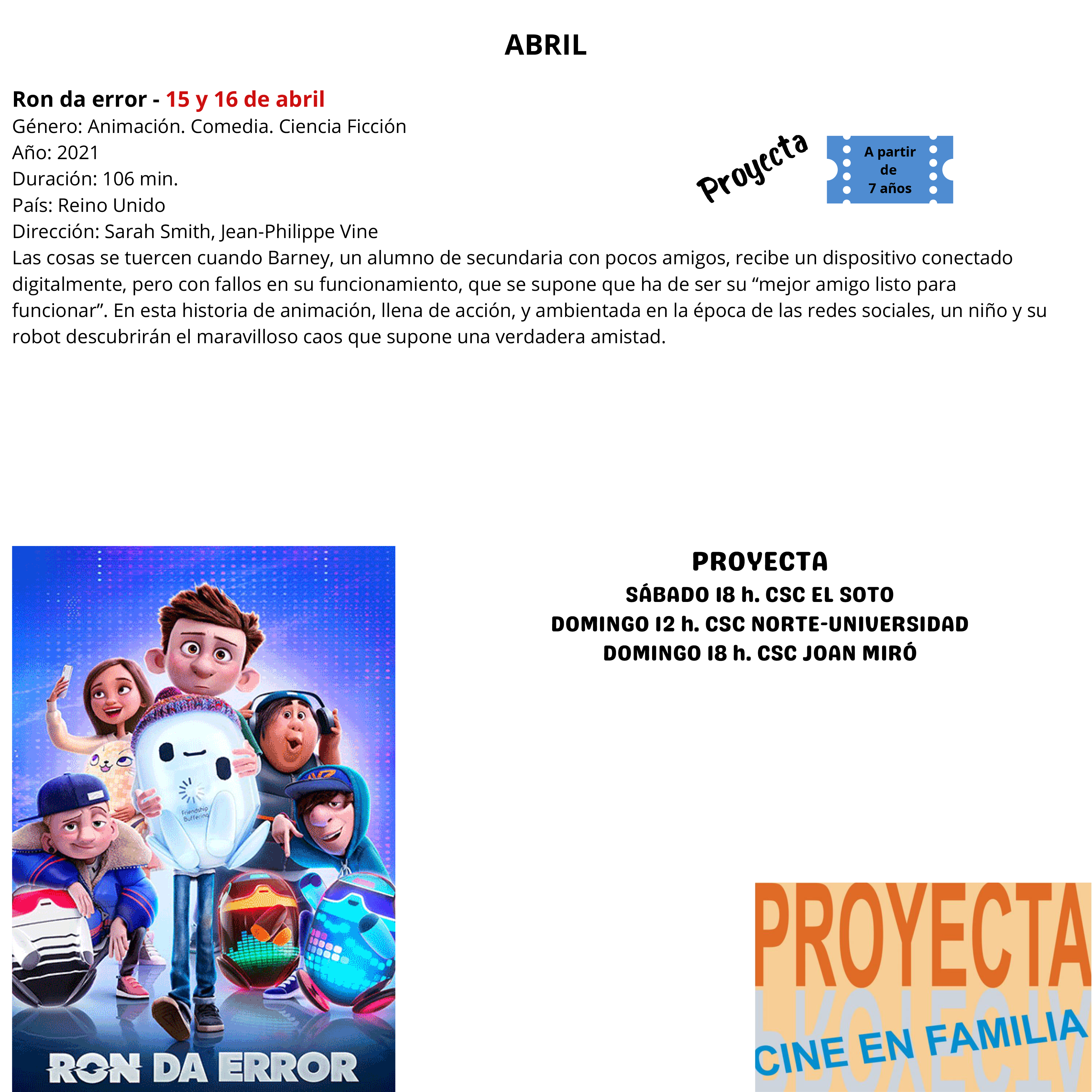 Texto Alternativo: Ron da error y El hijo de Bigfoot, las películas de Proyecta. Cine en familia para este mes de abril