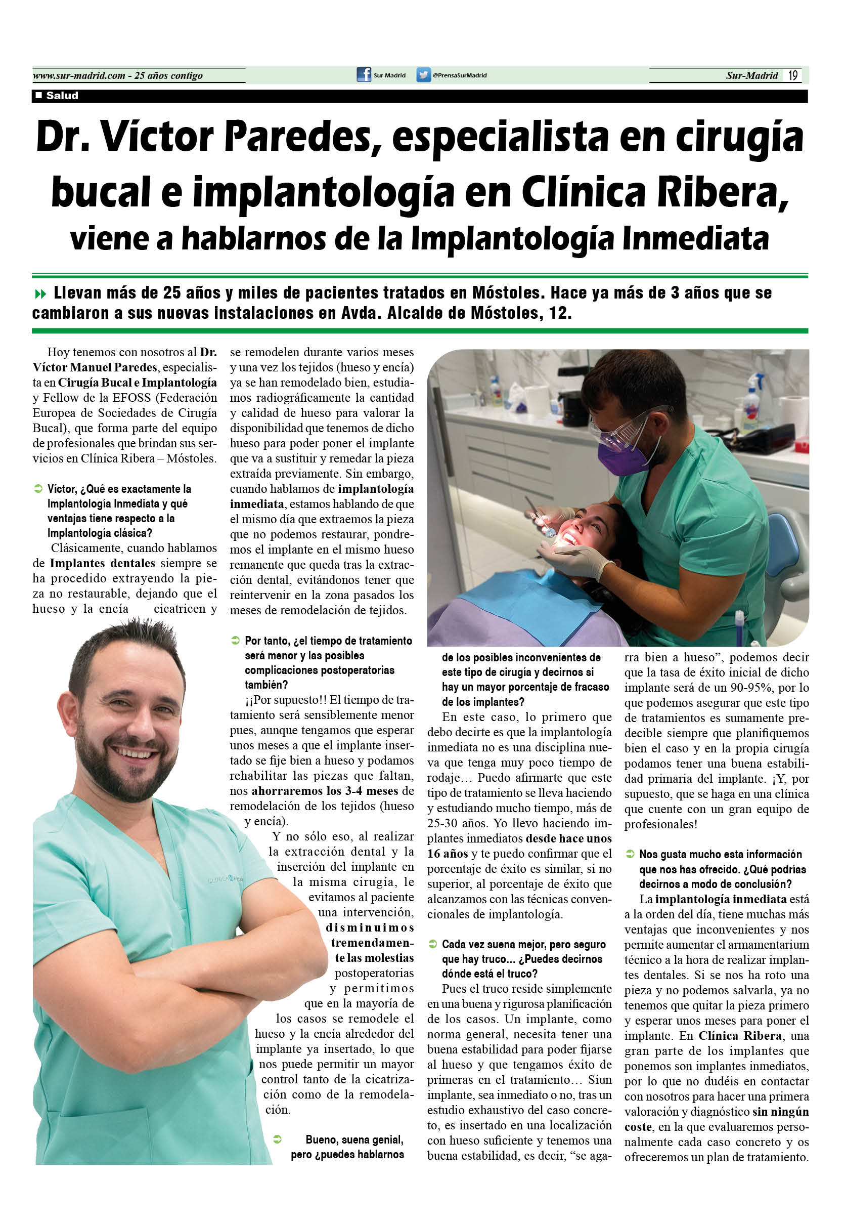 Texto Alternativo: Dr. Víctor Paredes, especialista en cirugía bucal e implantología en Clínica Ribera, viene a hablarnos de la Implantología Inmediata