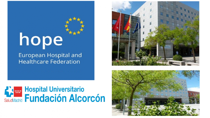 Texto Alternativo: Profesionales sanitarios de la Unión Europea visitan el Hospital Fundación Alcorcón para conocer sus acciones de mejora medioambiental