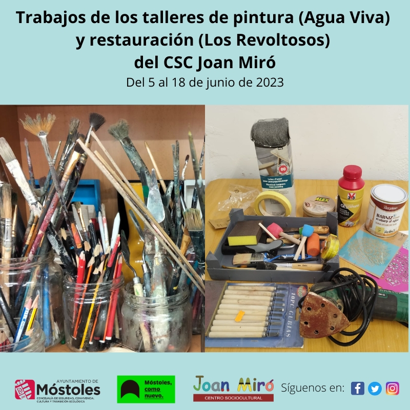 Texto Alternativo: El Centro Sociocultural Joan Miró organiza una exposición de sus talleres de pintura y de restauración de muebles