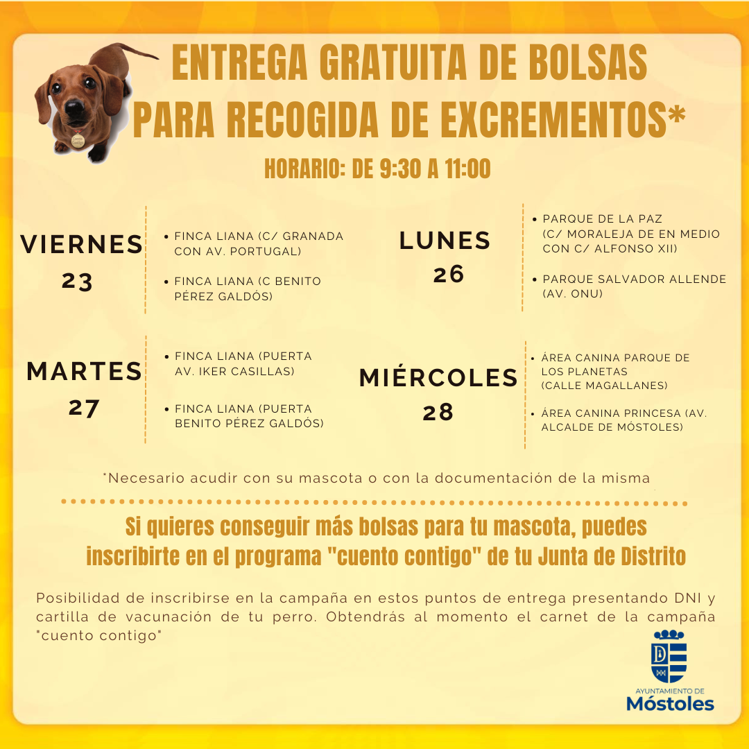 Texto Alternativo: Móstoles entrega bolsas para la recogida de excrementos caninos
